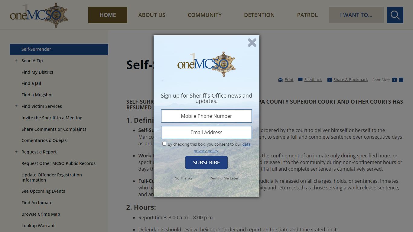 Self-Surrender | Maricopa County Sheriff's Office