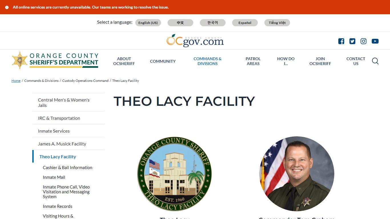 Theo Lacy Facility | Orange County California - Sheriff's Department